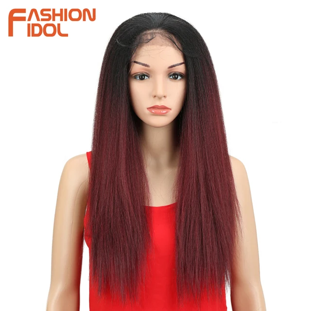 FASHION IDOL Synthetic Wigs Long Yaki Straight Synthetic Lace Front Wig