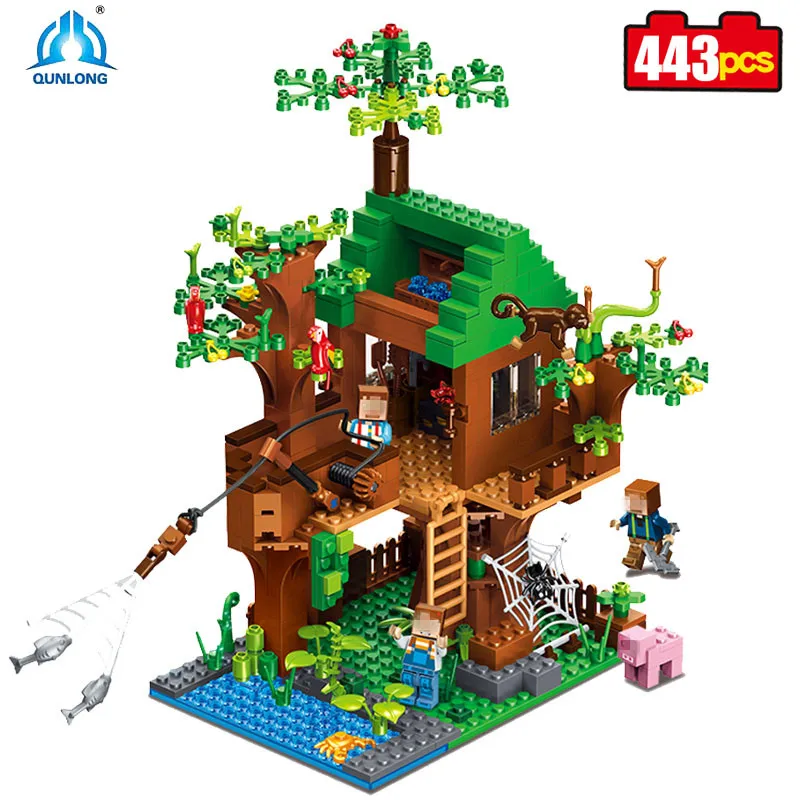 Qunlong 443pcs MY World Building Blocks DIY Forest House Bricks Blocks Enlighten Toys For Kids Compatible Legos Minecraft City baby-building-blocks