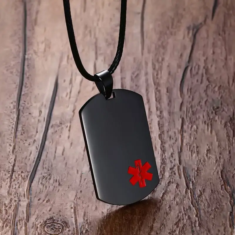 Мужское ожерелье из нержавеющей стали, медицинское оповещение, ID, Dog tag, подвеска, ожерелье в черном, унисекс, модные ювелирные изделия, гравировка