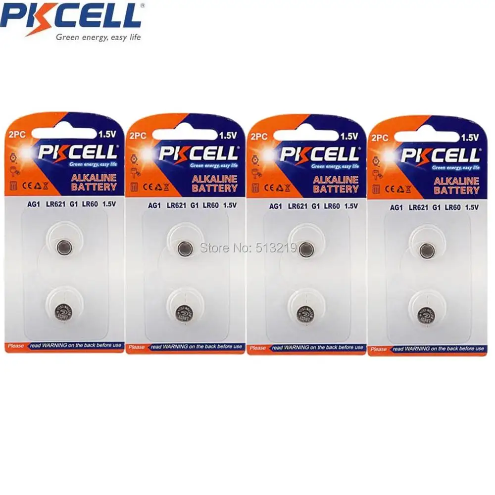 8Pcs/4Cards G1 Button Batteries 13mAh AG1 LR621 Alkaline LR60 SR621