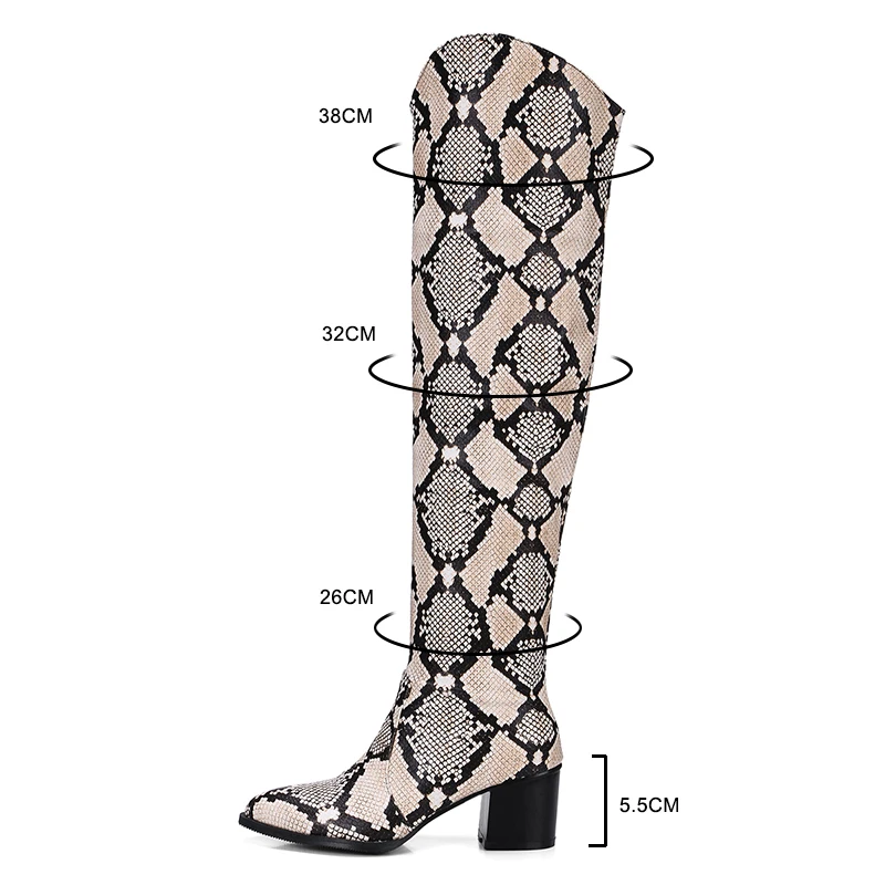 Cena 2018 nowy wysokiej jakości Over The Knee Boots kobieta długie buty wąż drukuj kobiety zimowe obuwie sexy zima lakierowanej skóry buty