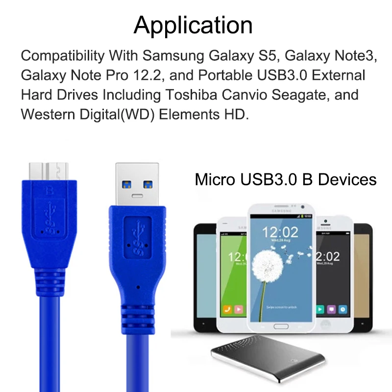 المصغّر usb 3.0 B كابل 2.1A سريع شحن USB3.0 نوع إلى مايكرو B كابل بيانات لسامسونج ملاحظة 3 S5 توشيبا قرص صلب HDD