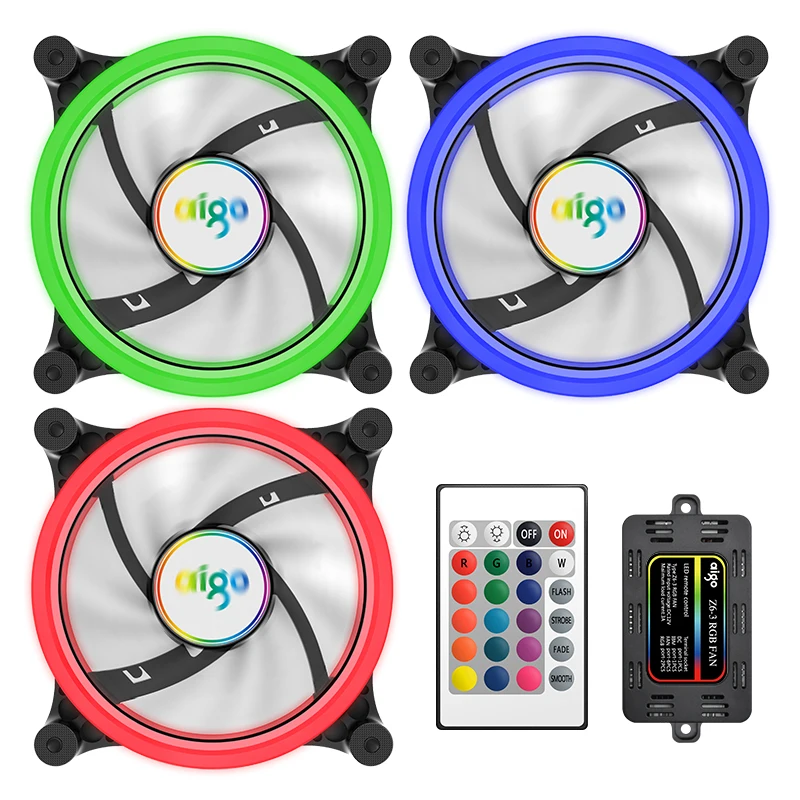 

Aigo Z6-3 Dual-Ring RGB Fan Computer Cooling Fan Color-Changing with Controller Silent High Performance