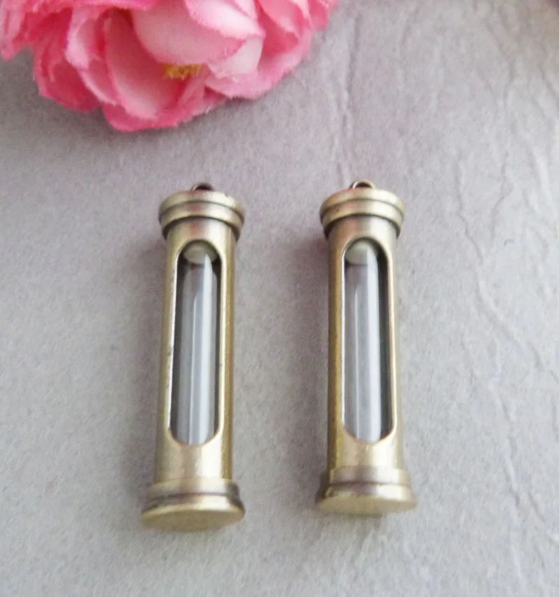 1 Large Screw Cap Tube Glass Bottle Vial Charm Pendant For Necklace Flat Bottom - Foto 7