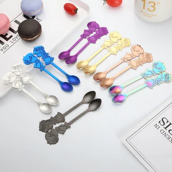 

2Pcs/Set Stainless Steel Couple Coffee Spoon Dessert Ice Cream Stirring Spoon Tea Spoon Kitchen Tableware Wedding Supplies Gift