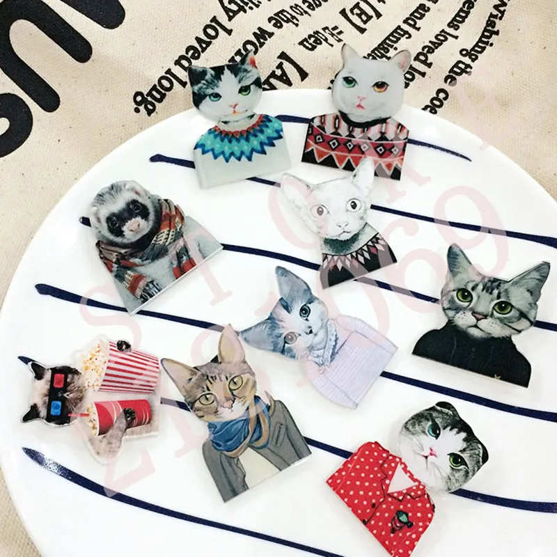 1 PCS Wear Clothes Cat Badges Free Shipping Acrylic Pin Badge Icon Cats Shaped Pins Decoration Backpack Icons