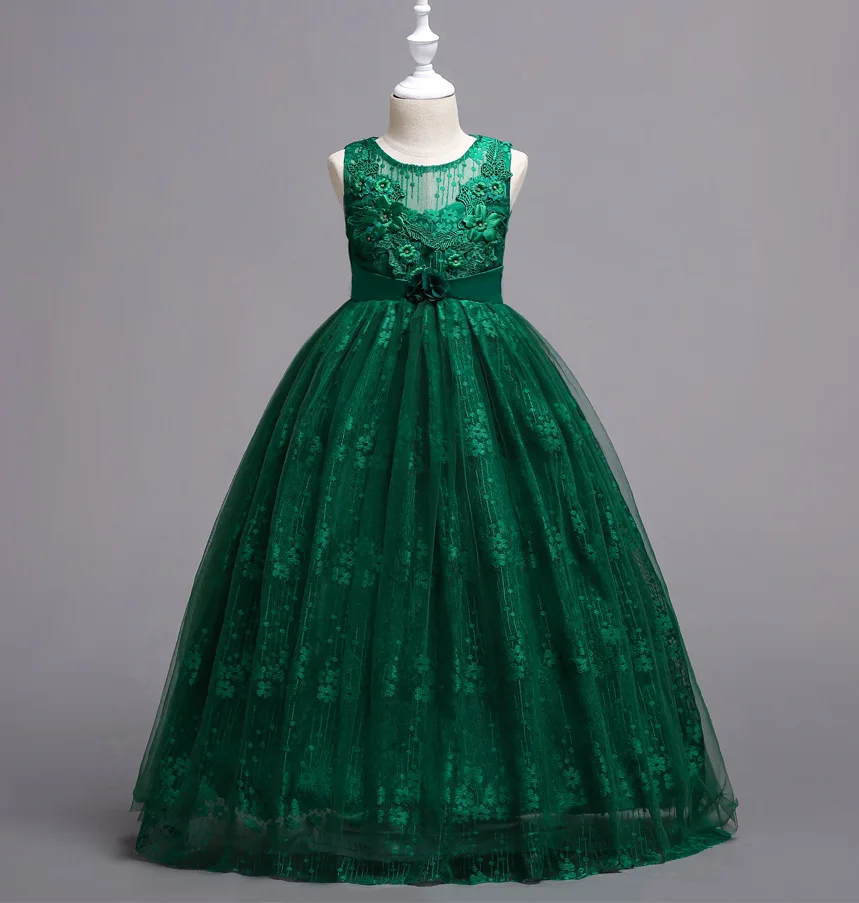 

fashion 2019 kids clothing Children Princess dress Girl Appliques Flower Sleeveless elegance praty wedding Ankle-Length Dress