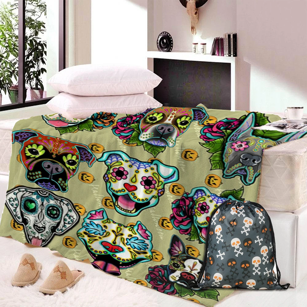

Skull Dog Custom Made Plush Throw Blanket Print on Demand Sherpa Blanket for Bed POD Customized DIY Thin Quilt Dropshipping