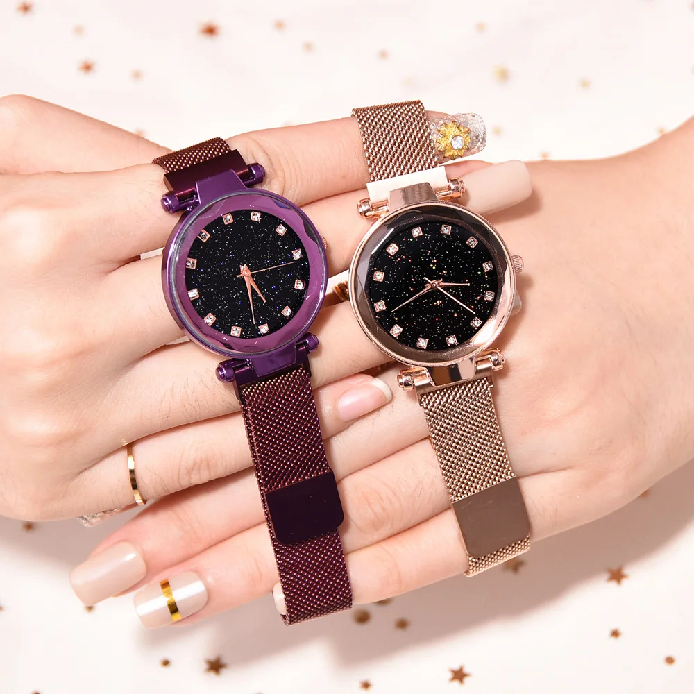 

Hot new magnet clasp fashion women rhinestone wrist watches stainless steel strap starry casual quartz watch female watches