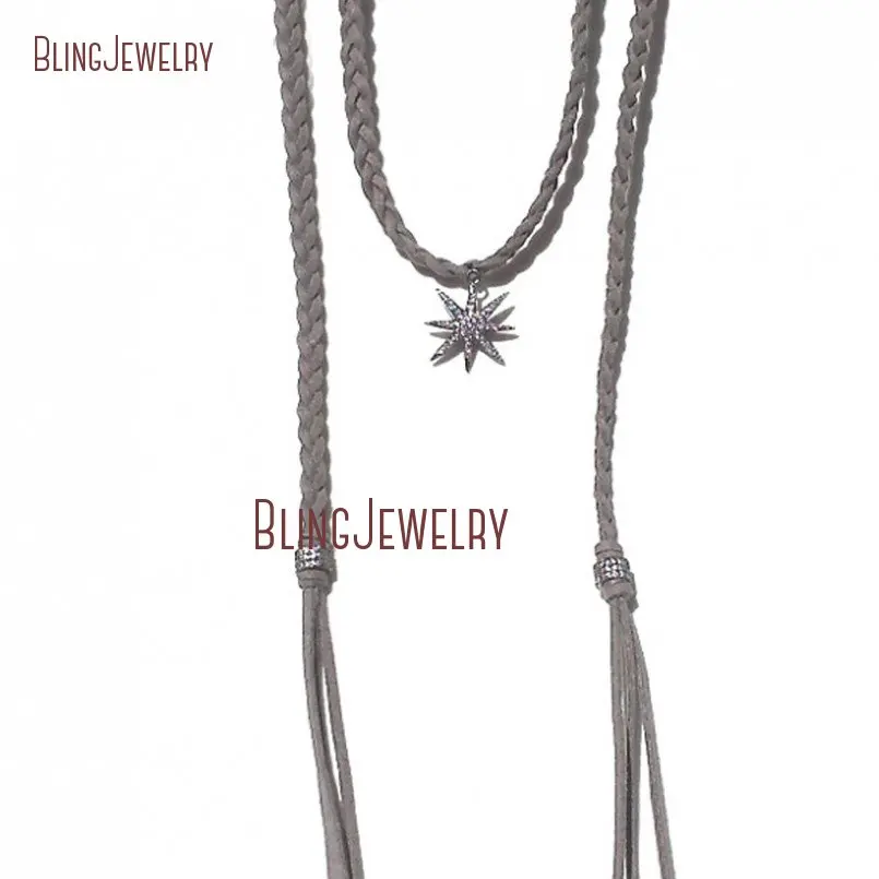 

Organic Elegance Necklace Pave Starburst Gray Faux Suede Lariat NM20824