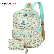 2 pcs/ensemble sac à dos 2017 femmes toile feuille impression sac d’école pour les adolescents fille cartable enfants stylo crayon case sac à dos WM419Z