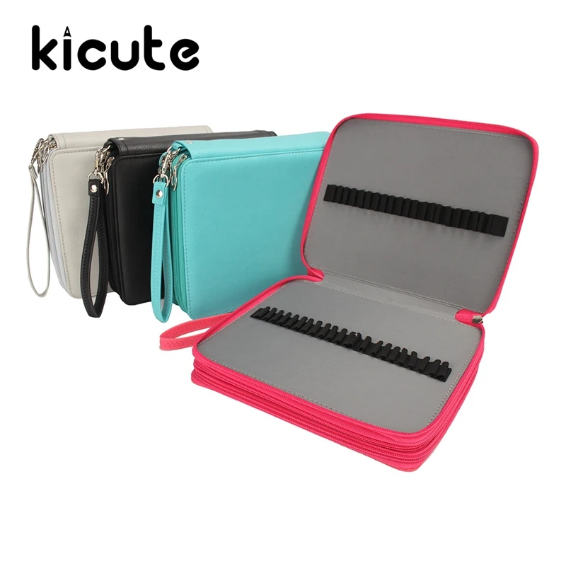 

Kicute 120 Holders 4 Layer Pencils Case Large Capacity PU Leather School Pencil Bag For Colored Pencils Watercolor Art Supplies