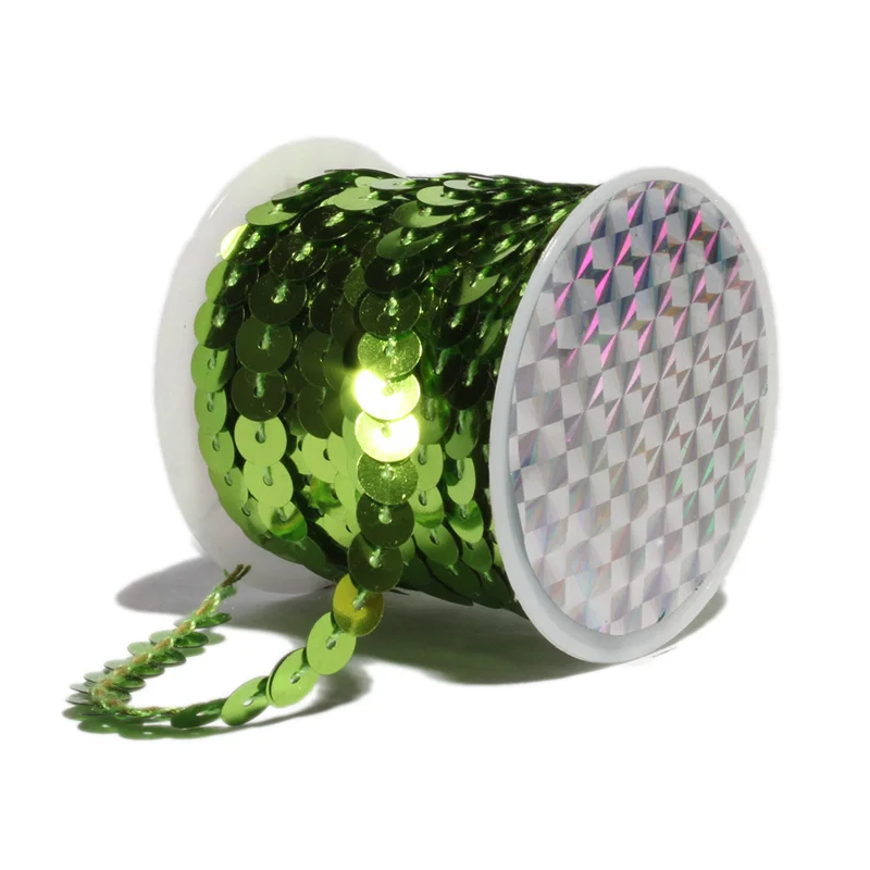 grass green 100 ярдов/партия 6 мм 17 цветов Блестящий новорожденный свободный круглый плоский, из ПВХ тесьма с пайетками для шитья на планках для детей аксессуары для волос - Цвет: grass green