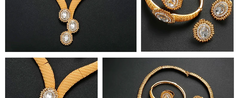 CWEEL Jewelry Sets Bridesmaids Luxury African Beads Jewelry Set in Gold Color Party Jewerly Sets Choker Womens Costume Jewelry (2)