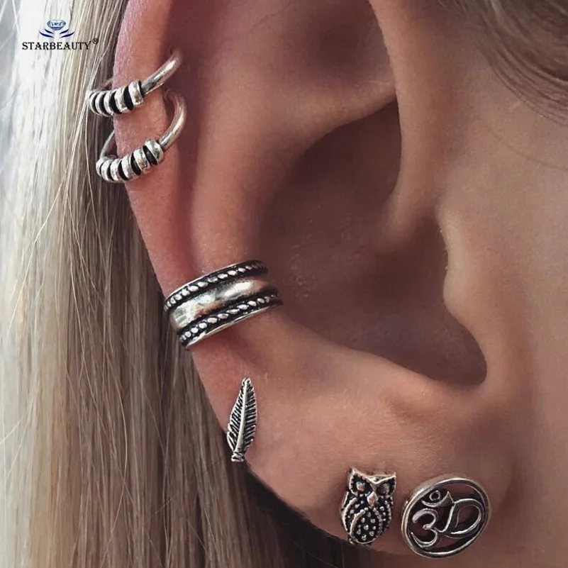 7pcs Lot Boho Style Tibetan Silver Top Tragus Piercings Hoop Helix 7pcs Lot Boho Style Tibetan Silver Top Tragus Piercings Hoop Helix Cartilage Daith Earring Studs Piercing Jewelry In Body From