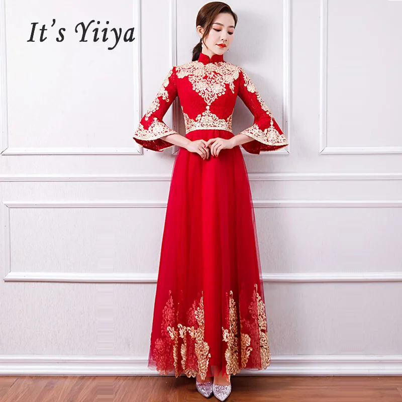 

Evening Dress high collar Women Party Dresses 2019 Long three-quarter Sleeve Robe De Soiree Plus Siz Slim Prom Dresses E573
