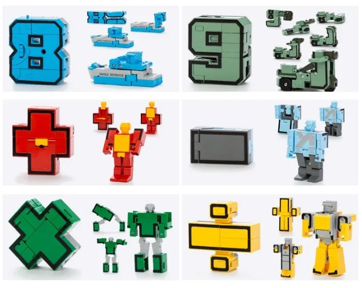 15pcs Number Robot Transformation Alphabet Dinosaur Robot Animal Educational Action Figures Building Block Model Kids Toys gift