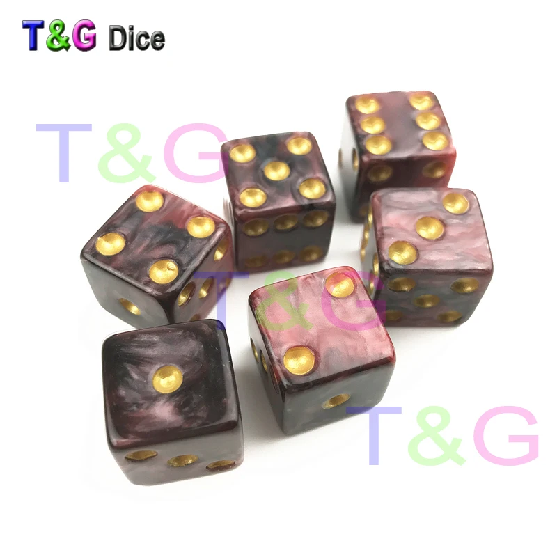 Смешанный цвет игральные кости DND набор из 16 мм с золотым Стандартный горошек ролевая игра квадратный D6 6 шт./компл. Dados Rpg