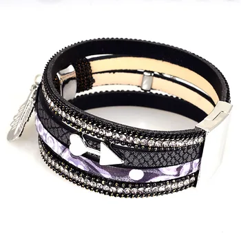 

12pcs Women An arrow through the heart rhinestone magnetic leather bracelets&bangles bohemian handmade jewelry pulseira feminina