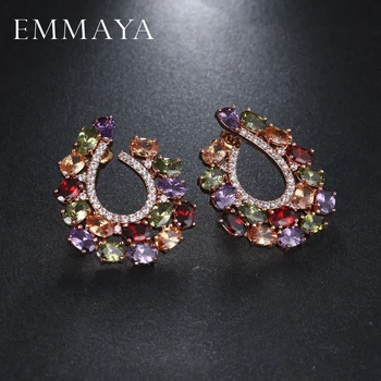 

EMMAYA Brand New Multi Color Cz Stud Earring High Quality Fashion Earrings for Women Crystal Party Jewelry