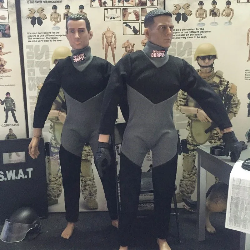 1//6 Scale Black Grey Wetsuit Diving Swimming suit for 12/" Action Figure Toys