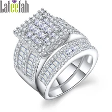 

Lateefah Luxury Wedding Jewelry Rings Set for Women Half Pave Cubic Zirconia White Gold Color Big Wide Band Ring Anillos Mujer