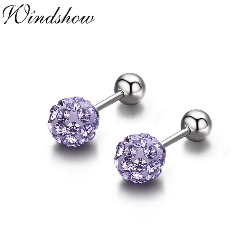 

5color Cute Small Crystals Ball 925 Sterling Silver Screw Stud Earrings For Women Girls Child Kids Jewelry Orecchini Aros Aretes