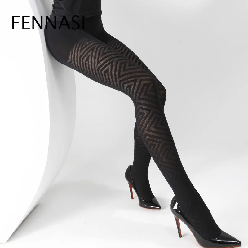 Fennasi Jacquard Plaid Nylons Lady Tights Sexy Women Pantyhose With