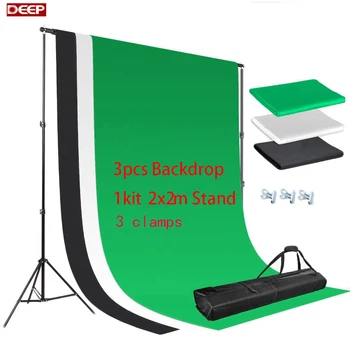 

2M X 2M Adjustable BACKGROUND HOLDER Muslin Background Backdrop Support System Stand Kit Carrying Bag 3pcs 2x3 Cotton Backdrop