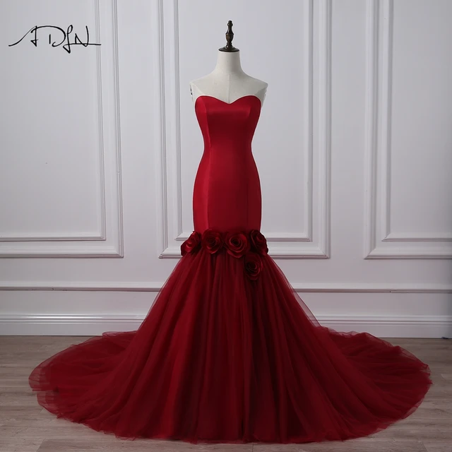 Adln Mermaid Burgundy Wedding Dresses Photography Sweetheart Adln Mermaid Burgundy Wedding Dresses Photography Sweetheart Sleeveless Satin Bridal Gowns With Flowers Vestido De Novia