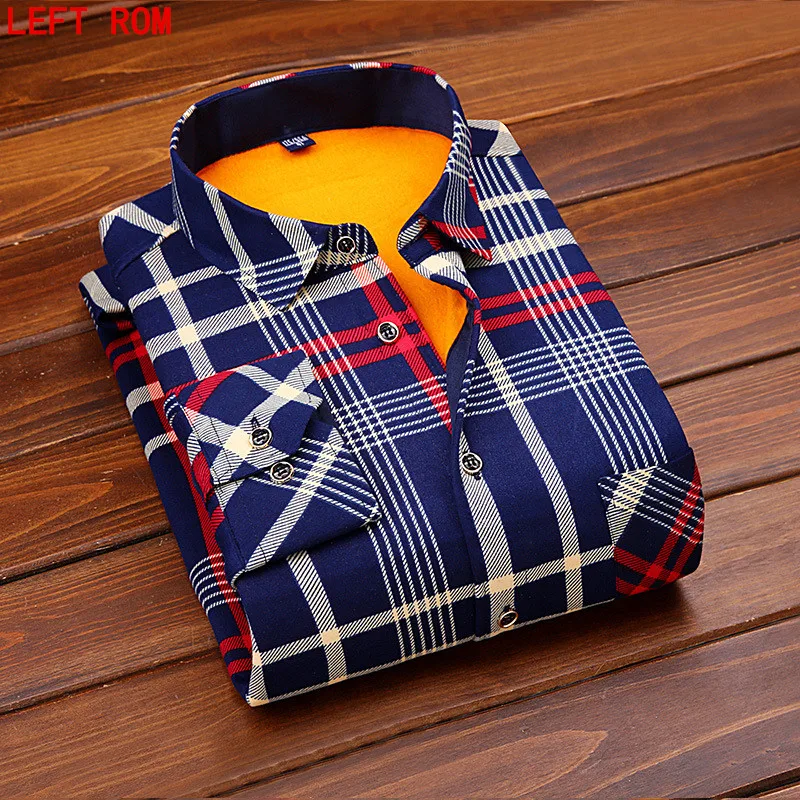 

2017 Autumn And Winter New Male Long-Sleeved Cotton Slim Fit Casual Men's Shirts Men's cashmere warm shirt Plus size L-4XL