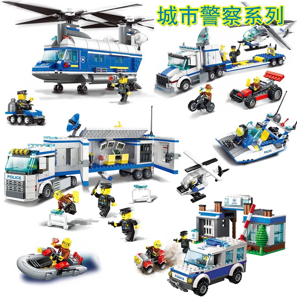 

Fancy Assembled Building Blocks  Police Series Mobile Police Helicopter  Toys.