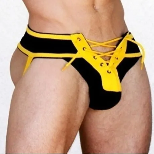 Mens Novelty Footballer Lace Up Jockstrap Sexy Thongs Underwear US Size