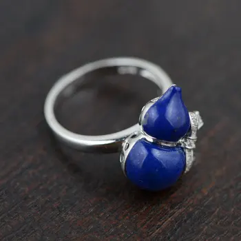 

FNJ 925 Silver Gourd Ring for Women Jewelry New Fashion Lapis Lazuli Original Pure S925 Silver Sterling Ring Adjustable Size