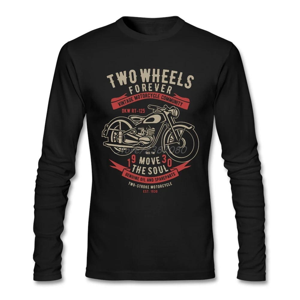 Две колеса Move The Soul винтажная мотоциклетная футболка с длинным рукавом мужская футболка Поп Бренд Хлопок Забавные футболки - Цвет: Черный