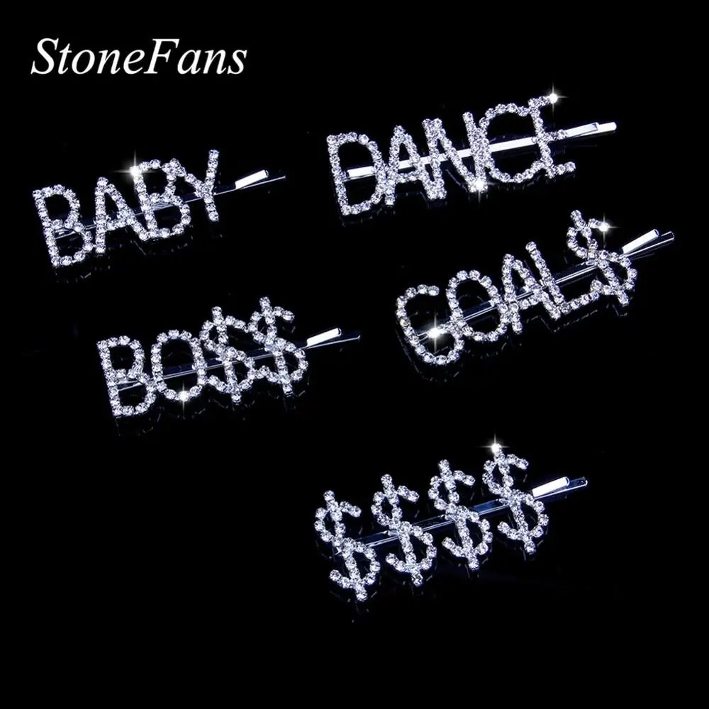 

StonFans 1PC Bling Letter Hairpins Headwear for Girls Women BOSS DANCE Hair Clips Pins Barrette Tools Hair Accessories Letters