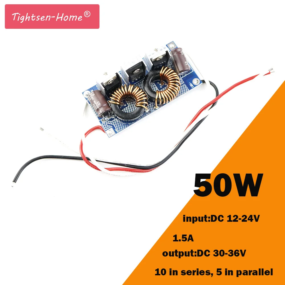 50 Вт светодиодный драйвер постоянного тока 1500mA 50x1 Вт DC 30 В ~ 36 В светодиодный драйвер Питание DC 12-24 В для Светодиодный свет прожектора