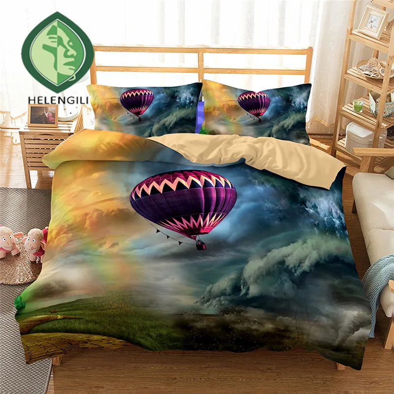 HELENGILI 3D Bedding Set Hot Air Balloon Print Duvet cover set lifelike
