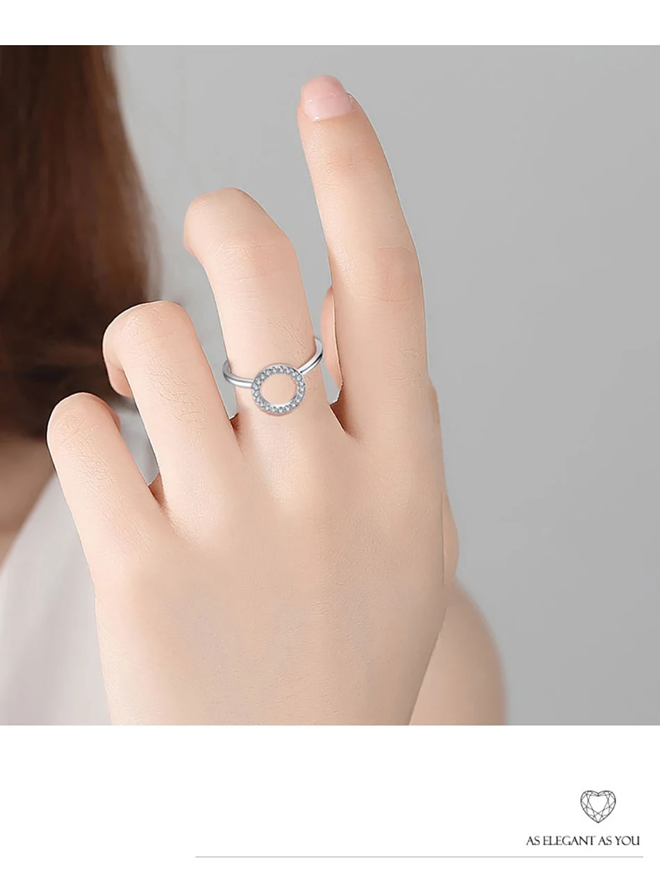 ELESHE 925 пробы серебро Кристалл Круглый фианит круглые кольца на пальцы для женщин Свадебное ювелирное серебряное кольцо Рождественский подарок