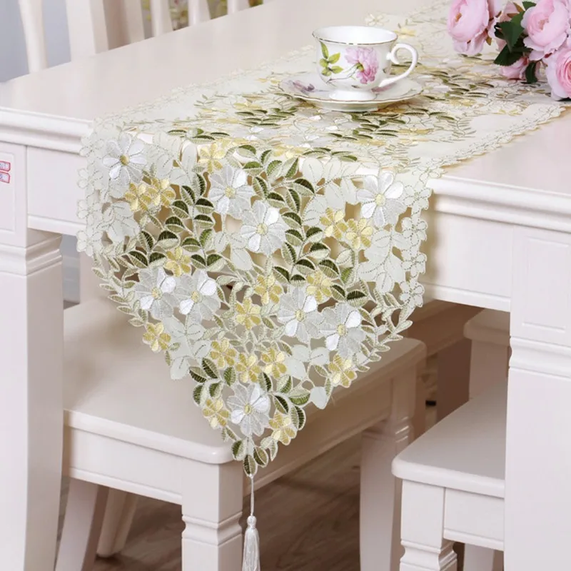 

HELLOYOUNG Embroidered Flower Cutwork Table Runner Tablecloth Table Cover Party Wedding Party Decor 40x200cm