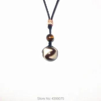 

China Tibet Agate DZI Necklace 18*20mm Tiger Tooth DZI with 10mm Tiger Eye Stone Bead Pendant Necklace Free Shipping
