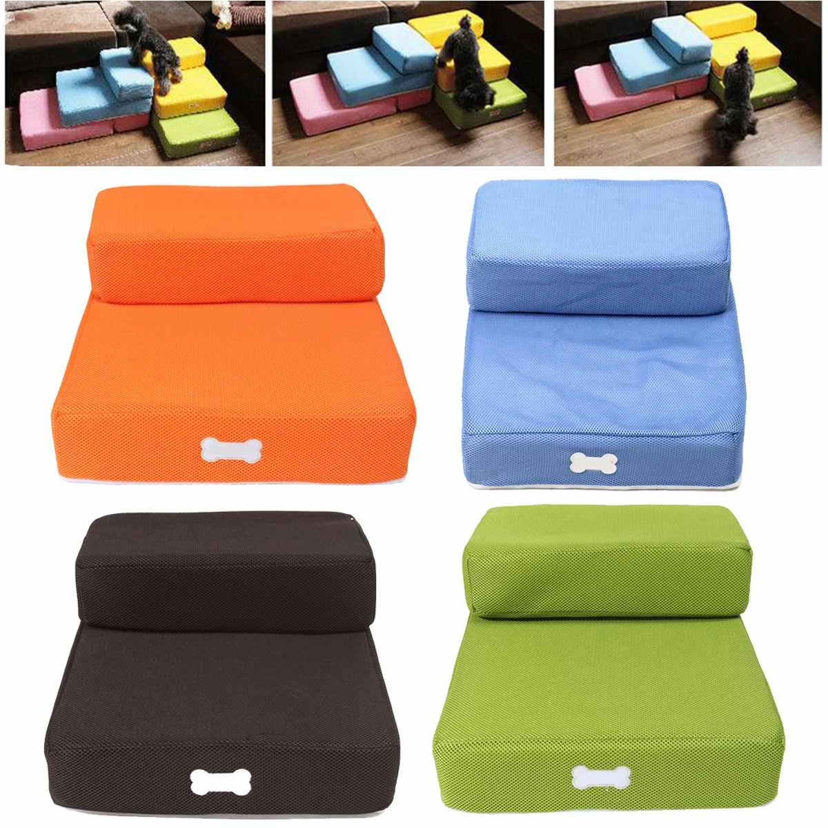 

2 Steps Cat Dog Ramp Ladder Breathable Mesh Foldable Pet Stair Detachable Pet Sofa Bed Stair Small Dog Puppy Cat Bed Cushion Mat