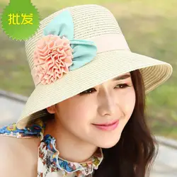 2016 корейский весна лето сладкий солнце цветы Для женщин соломенная шляпа женская пляжная Шапки складной девушки Рыбак Шапки шляпа от