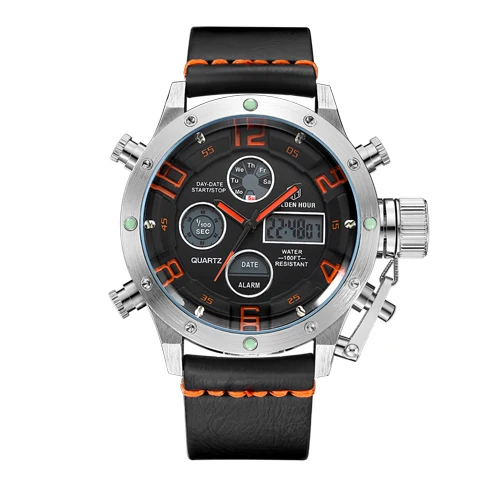 Люксовый бренд, Водонепроницаемые кожаные кварцевые аналоговые часы для мужчин, цифровой светодиодный, армейские, военные, спортивные наручные часы, relogio masculino, подарок - Цвет: S O B