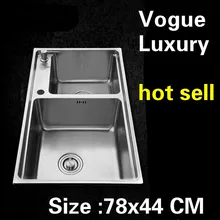 Квартира роскошная кухня ручная раковина двойной паз мыть овощи 304 нержавеющая сталь Горячая 78x44 см