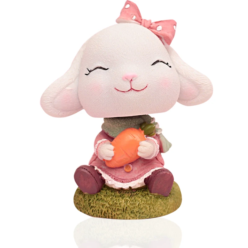 

Cartoon Resin Shaking Head Rabbit Model Car Ornaments Cute Rabbit Figurines Doll Home Decoration Desktop Crafts Birthday Gifts
