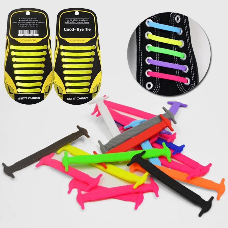 

16pcs/lot Silicone Shoelaces Elastic Women Men shoes laces Fashion unisex No Tie Shoelaces Shoe lacing shoes Accessories