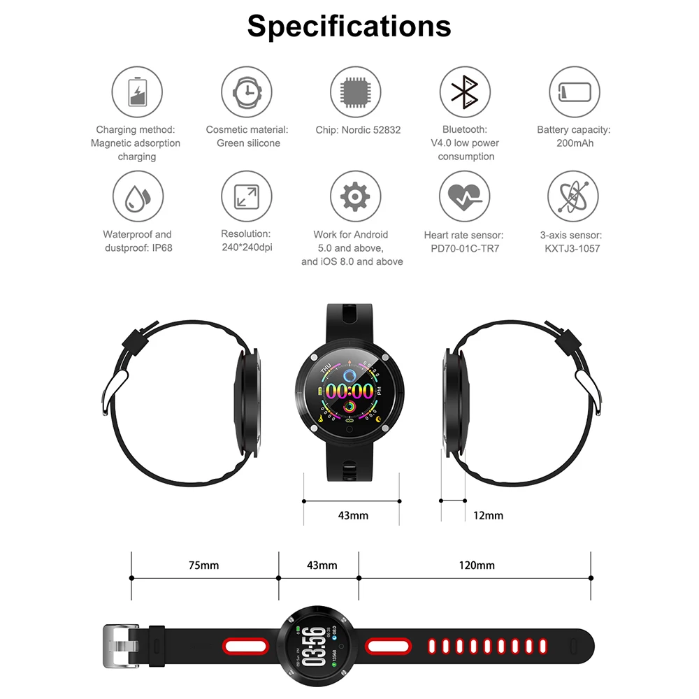 Браслет Makibes DM58 PLUS с Bluetooth 4 0 артериальное давление IP68 водонепроницаемый трекер