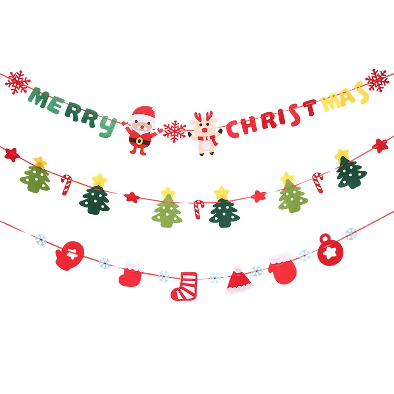 Us 157 40 Di Scontofai Da Te Feltro Tessuto Bandiere Fiocco Di Neve Babbo Natale Albero Di Natale Buon Natale Floreale Bunting Banner Negozio A
