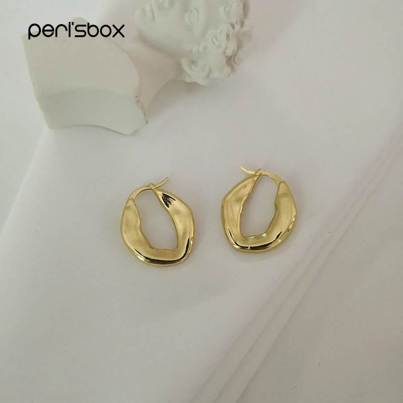 Золотые однотонные серьги кольца Peri'sBox неправильной формы маленькие толстые